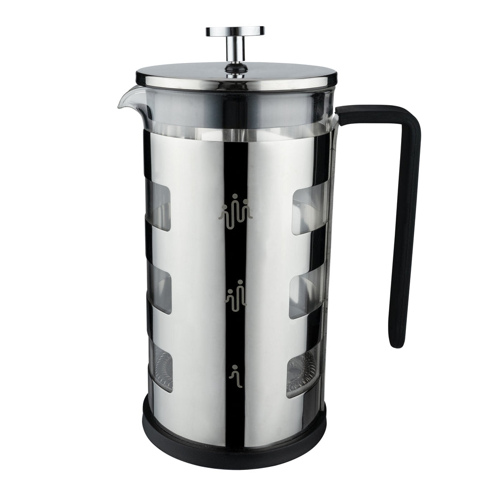 3 Cup Amico Cafetiere Cafe Olé FM-03C Grunwerg -  Contemporary French Press glass and steel cafetiere on a white background