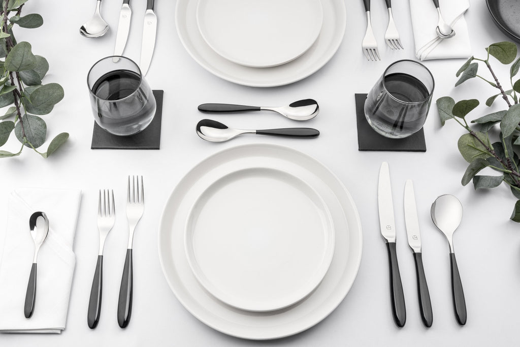 44 Piece Cutlery Set for 6 People Yin & Yang Black 44BX650BK-IGLC Grunwerg Premium Cutlery layout hotel hospitality dining