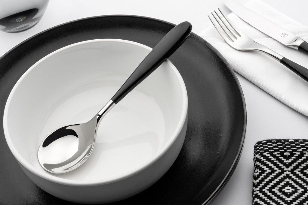 44 Piece Cutlery Set for 6 People Yin & Yang Black 44BX650BK-IGLC Grunwerg Modern stainless steel soup spoon cutlery