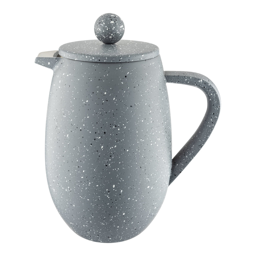 3 Cup Bellied Cafetiere, Grey Granite Cafe Olé BFD-03GG Grunwerg Modern French Press Stainless Steel on a white background