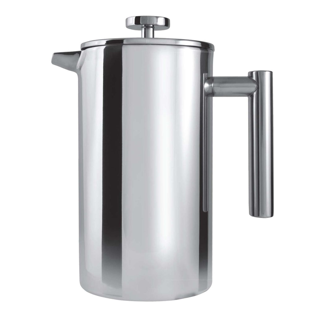 3 Cup Straight Sided Cafetiere, Mirror Cafe Olé CFD-03 Grunwerg Traditional stainless steel Cafetiere on a white background