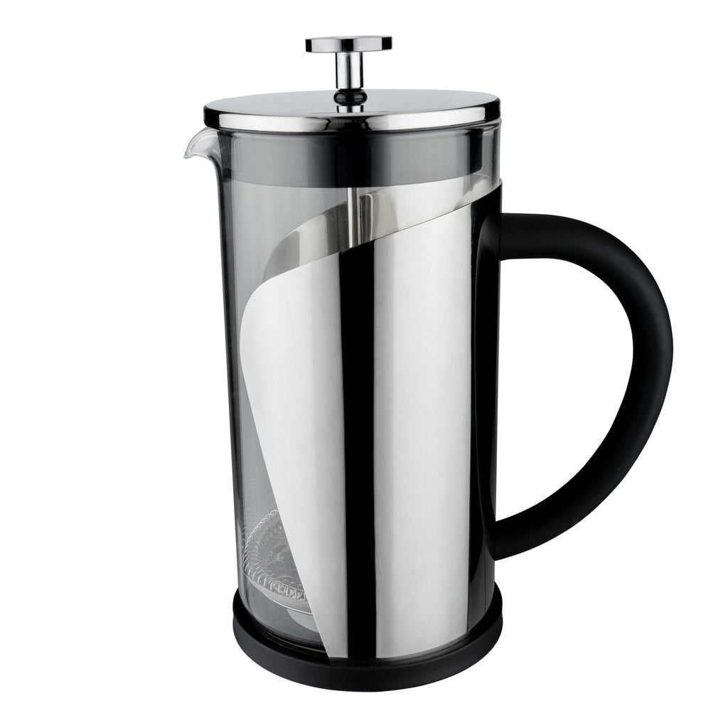 3 Cup Cromo Cafetiere Cafe Olé QM-03C Grunwerg- Modern cafetiere coffee press glass and stainless steel on a white background