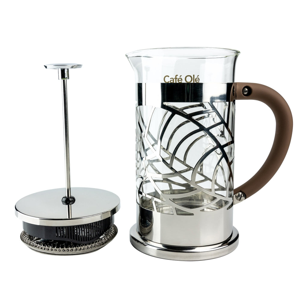 3 Cup Floral Cafetiere, Cut Out Design -BM-03C Grunwerg Luxury French press with leaf design with the plunger off