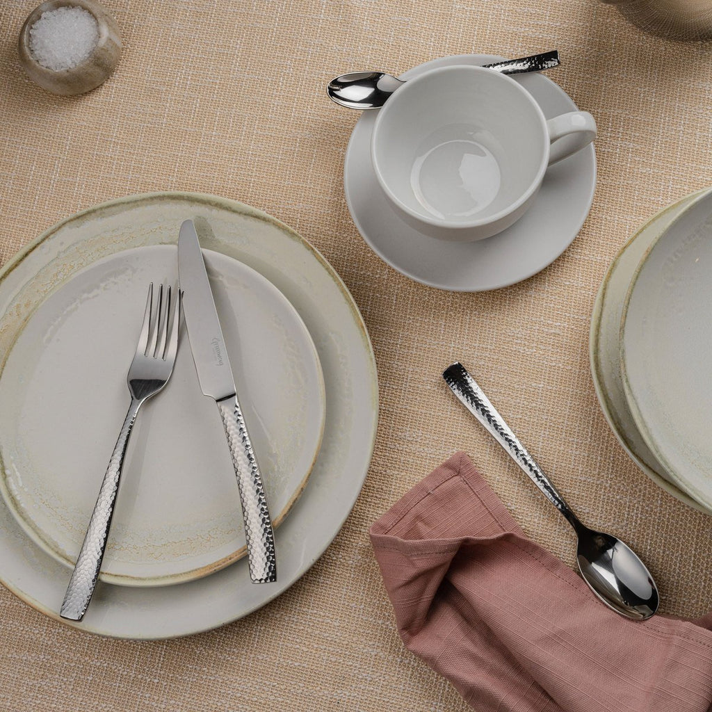 56 Piece Cutlery Set for 8 People Tatami 56BXTTM-IGLC Grunwerg Elegant Hospitality cutlery set in a modern dining setting