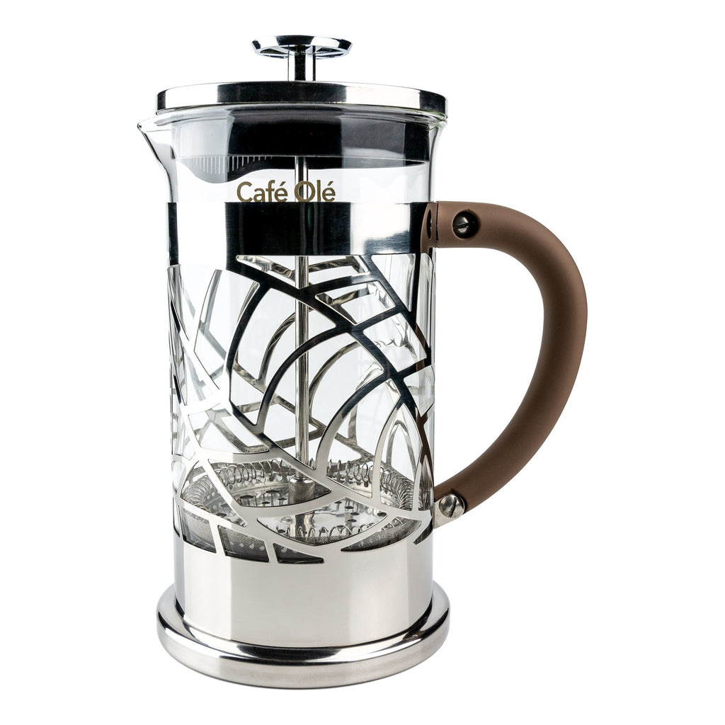 6 Cup Floral Cafetiere, Cut Out Design Cafe Olé BM-06C Grunwerg  French Press Stainless Steel and glass on a white background