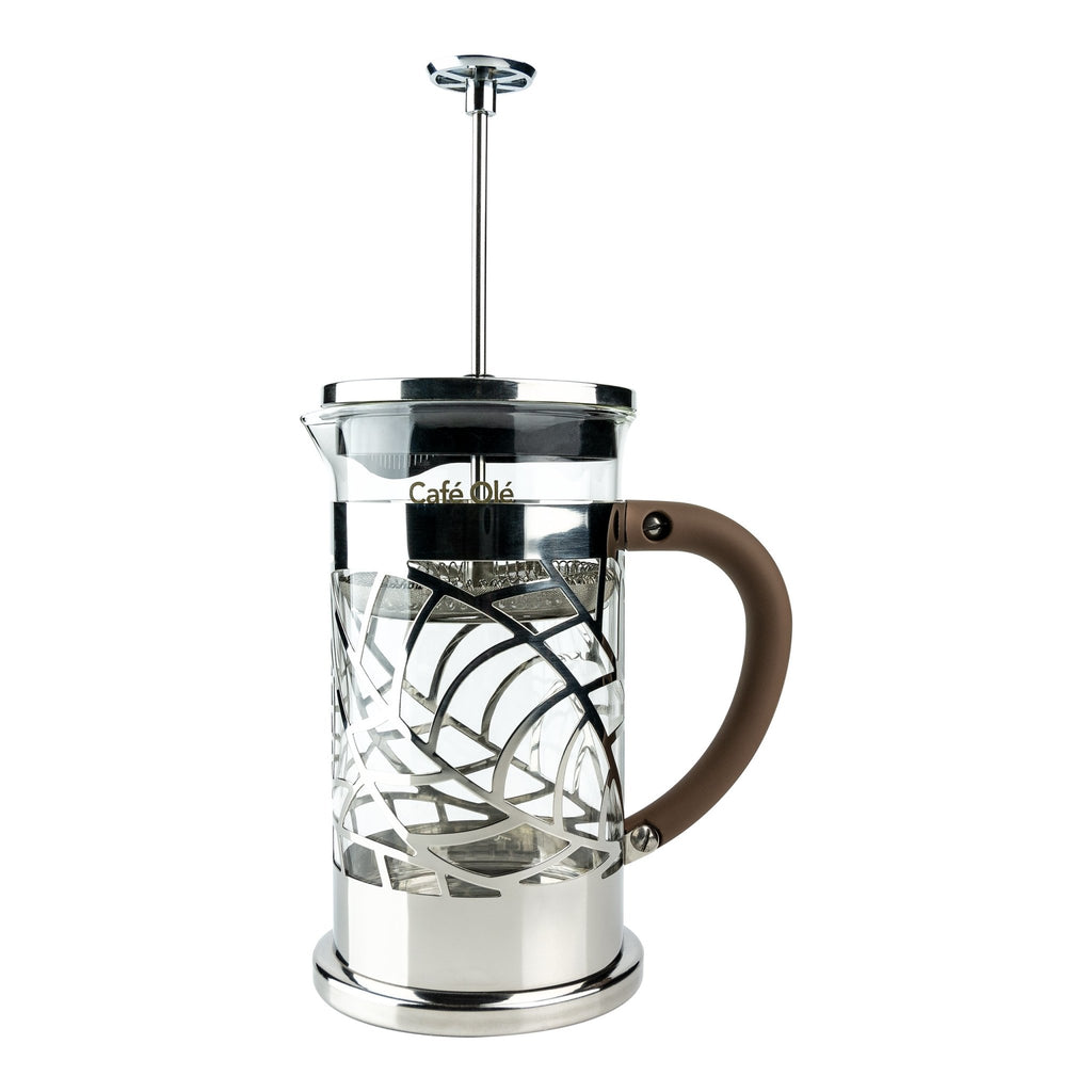 6 Cup Floral Cafetiere, Cut Out Design Cafe Olé BM-06C Grunwerg Elegant Cafetiere stainless steel on a white background