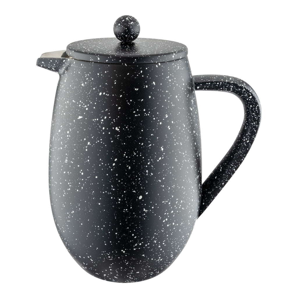 8 Cup Bellied Cafetiere, Black Granite Cafe Olé BFD-08BG Grunwerg Large Cafetiere stainless steel black on a white background