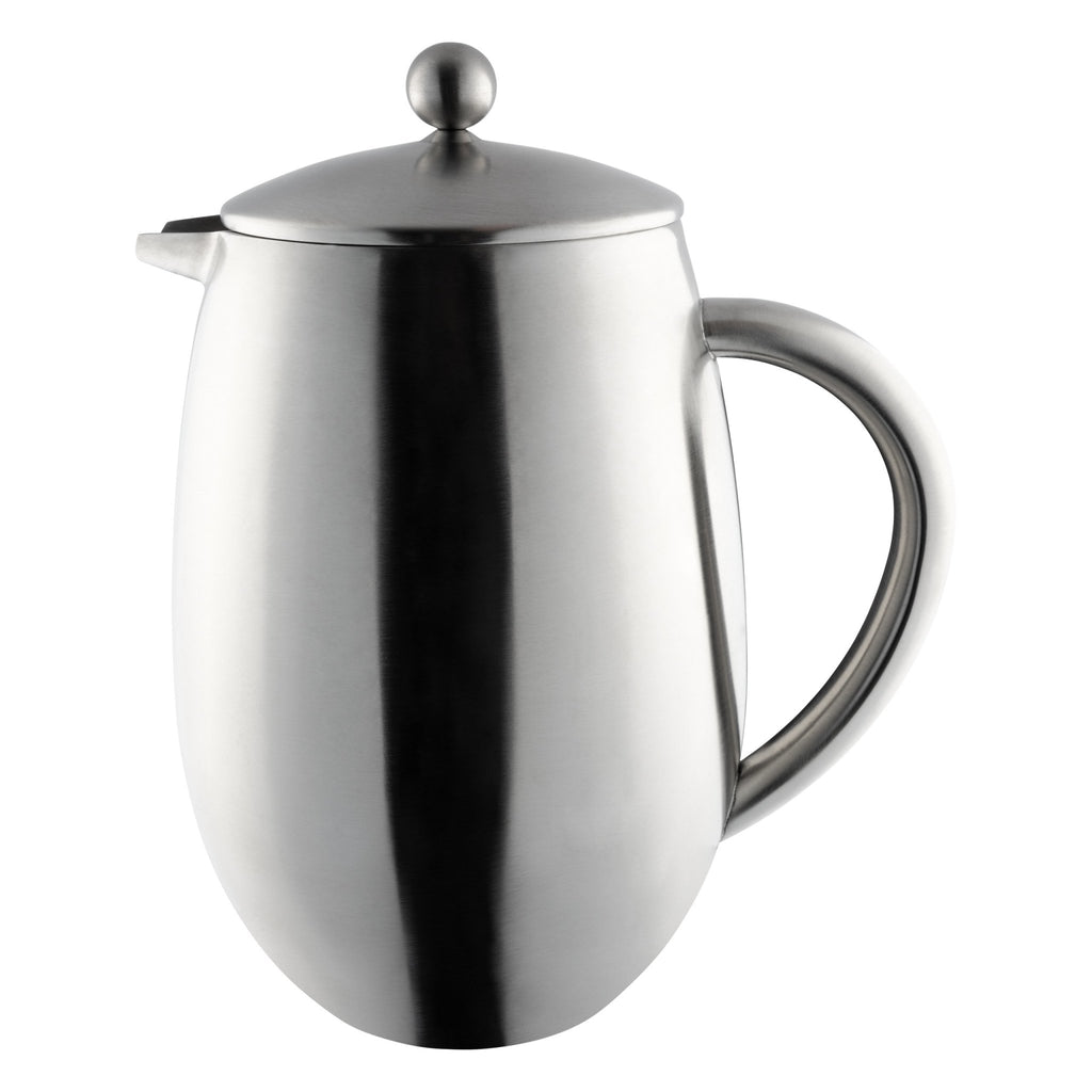 8 Cup Bellied Cafetiere, Double Walled, Satin Cafe Olé BFD-08S Grunwerg Traditional bellied cafetiere on a white background