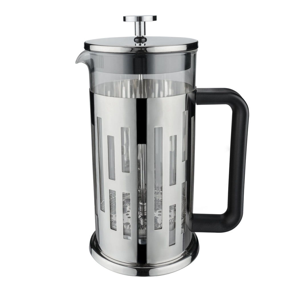 8 Cup Graphico Cafetiere Cafe Olé JM-10C Grunwerg Modern French press glass and stainless steel on a white background