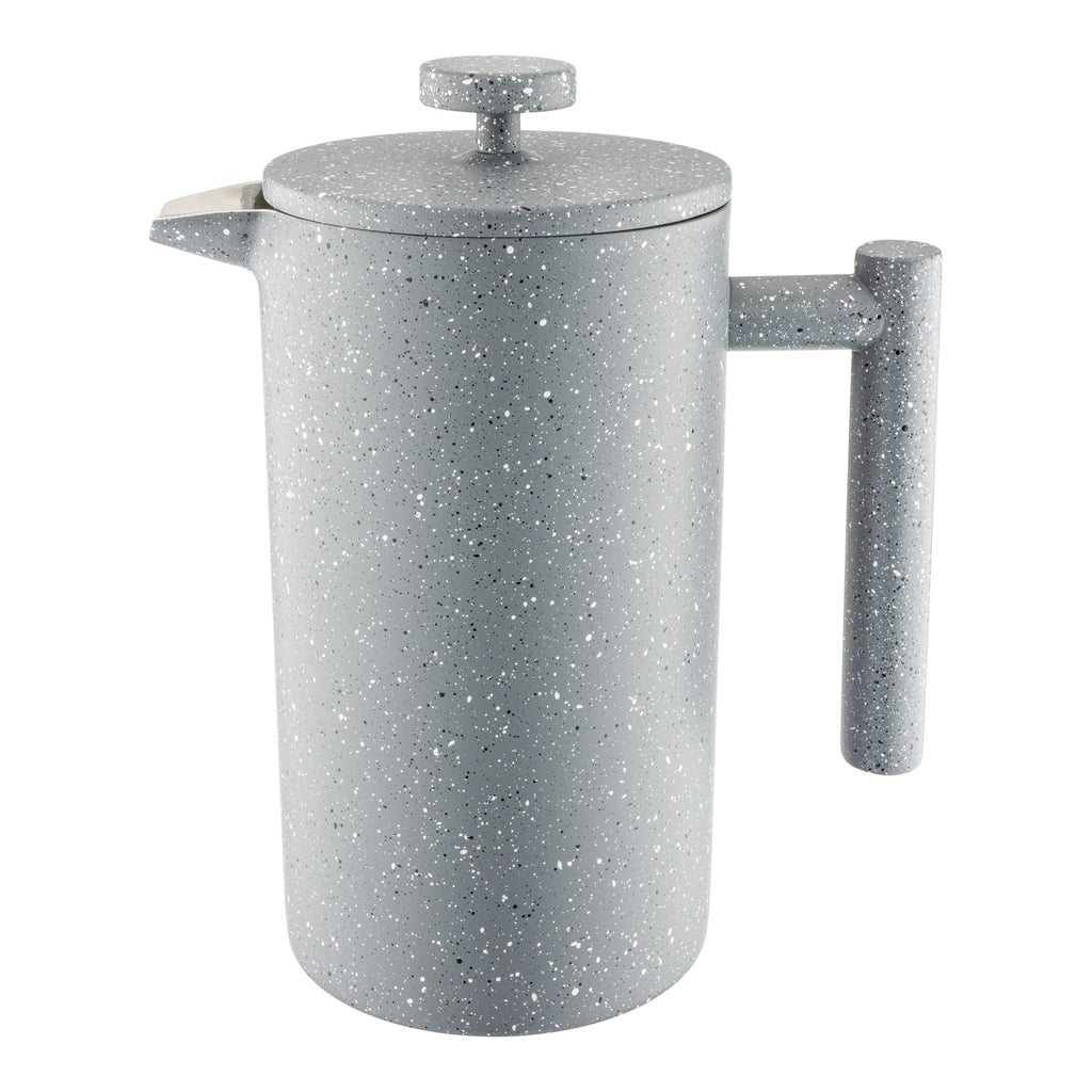 8 Cup Straight Sided Cafetiere, Grey Granite Cafe Olé CFD-08GG Grunwerg Grey Stainless steel Cafetiere on a white background