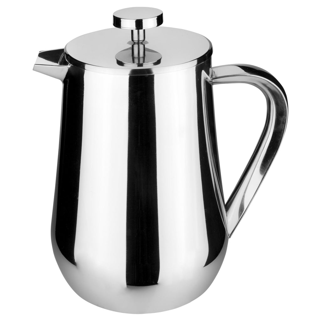 8 Cup Cafetiere, Double Wall, UDF Cafe Olé UFD-10M Grunwerg Classic stainless steel French press on a white background