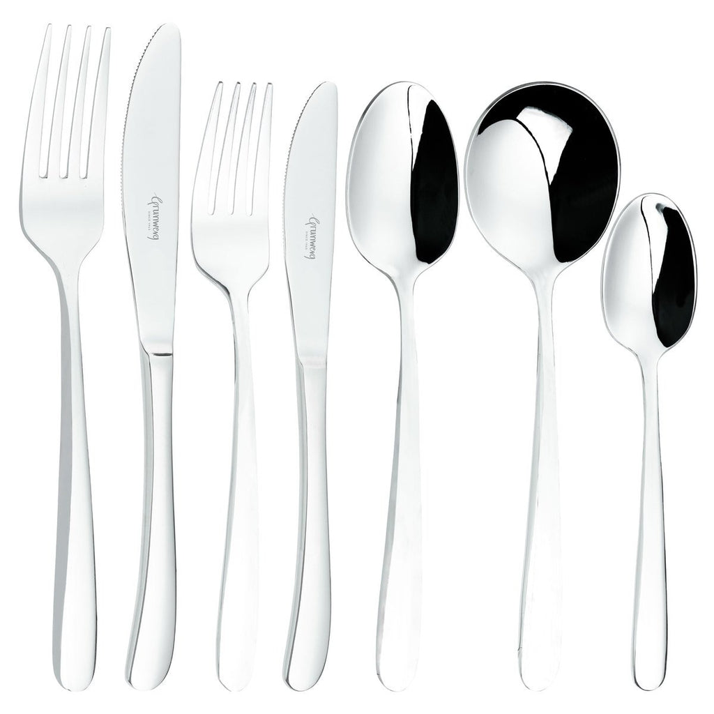 84 Piece Cutlery Set for 12 People Samba 84BXSMB-IGLC Grunwerg Premium stainless steel cutlery set on a white background