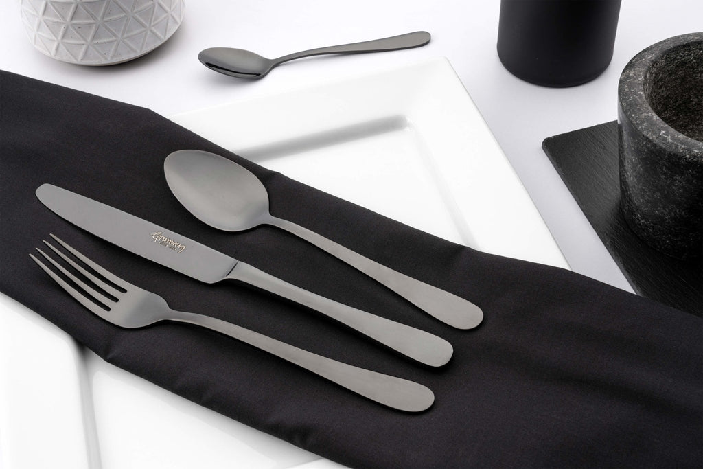 Black 16 Piece Cutlery Set for 4 people Coloured Cutlery 16BXWSR/BK Grunwerg