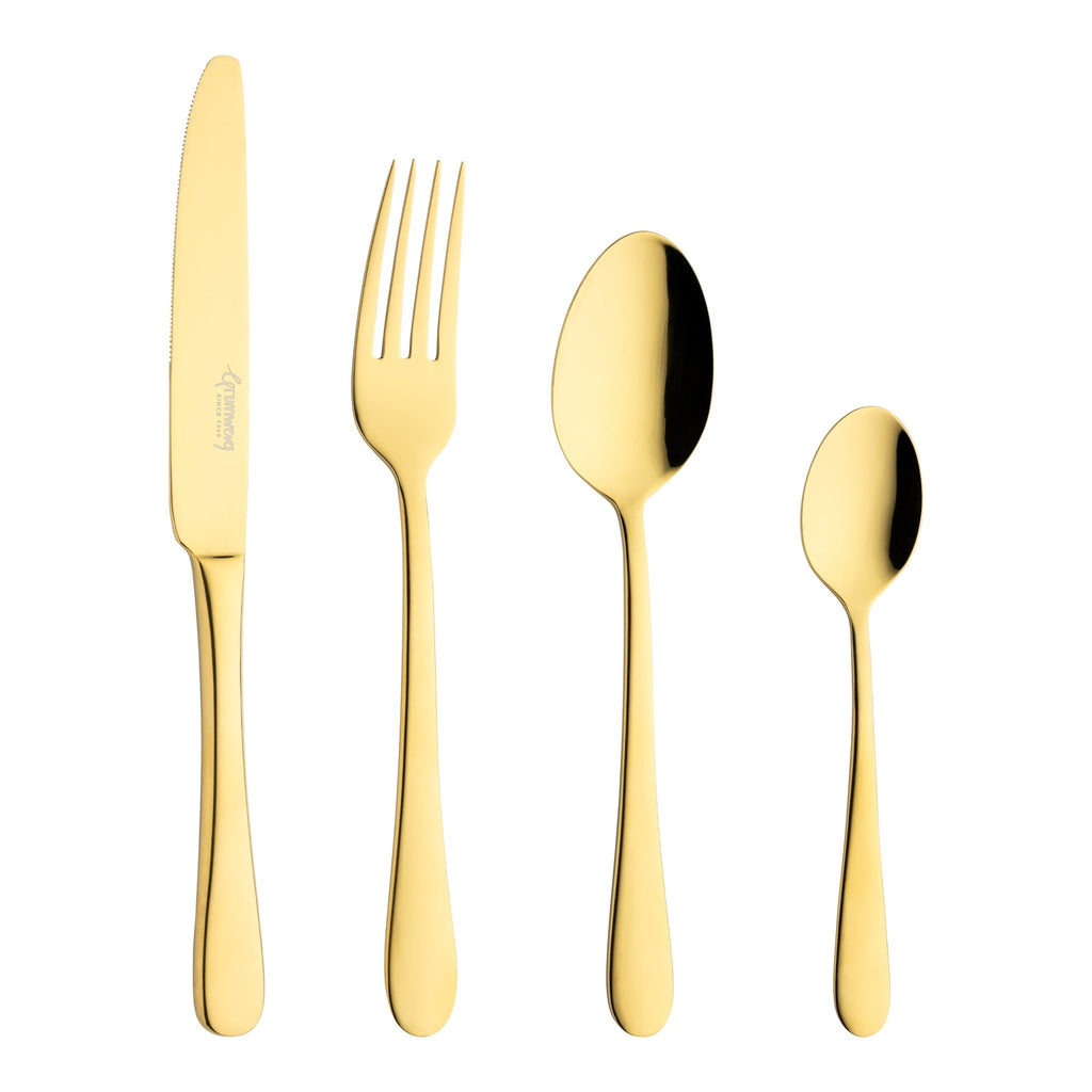 Gold 16 Piece Cutlery Set for 4 people Coloured Cutlery 16BXWSR/GD Grunwerg